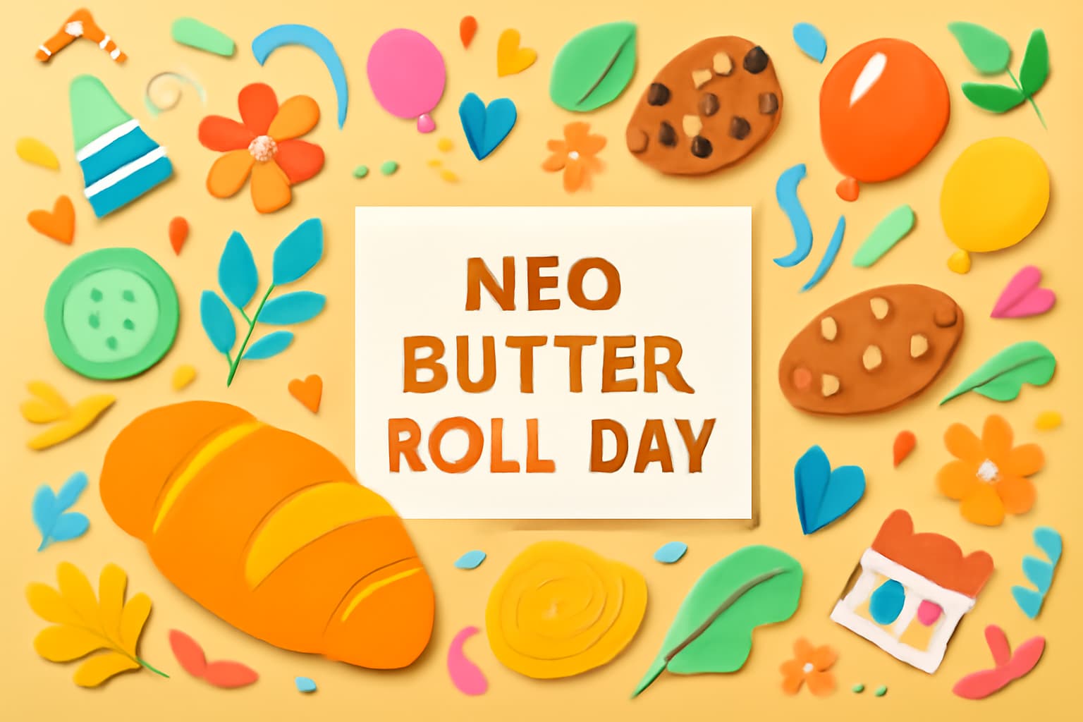 8月1日、ネオバターロールの日を祝うパンの美味しさと魅力を伝えるカラフルな記念日デザイン