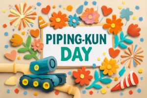 「配管くんの日」の重要性を伝えるため、配管点検ロボット「配管くん」と建設設備業界の革新技術を祝うカラフルなデザイン。