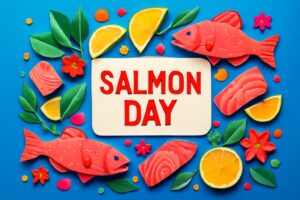 生サーモンの日の魅力を紹介するブログ記事のサムネイル。モウイ・サーモンの鮮度と美味しさ、記念日制定の背景について解説。