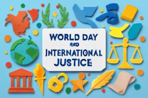 国際司法の日に関連するICCの設立と日本の貢献を象徴するカラフルなペーパーアート