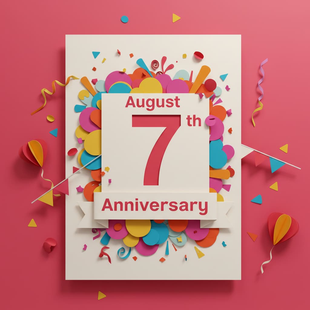8月7日の記念日を祝うカラフルなメッセージカード
