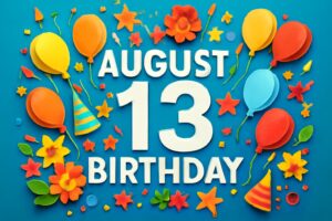 8月13日に誕生日を迎える有名人や芸能人を祝うカラフルで華やかなデザイン。誕生日を盛り上げるイベントの雰囲気を表現し、楽しい、きれい、そしてたくさんの色彩が特徴的なペーパーアートスタイルで表現されています。