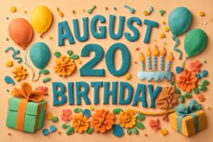 8月20日誕生日の芸能人や有名人を祝う華やかなペーパーアート。誕生日を象徴するケーキや風船、贈り物などが描かれ、色鮮やかで楽しい雰囲気が広がる。