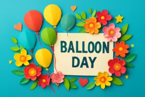 バルーンの日の記念日を祝うカラフルなバルーンと花々のデザインで、メッセージや祝福を伝える力強さを表現。