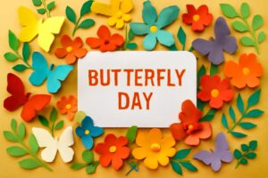 8月8日の「ちょうちょうの日」記念日を祝う、沖縄の琉球城蝶々園で見られる美しい蝶々と花々の写真