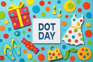 8月8日のドットの日を祝う、カラフルで楽しい水玉模様のデザインとアンモフライトの「夏色ドット」に関連する記念日