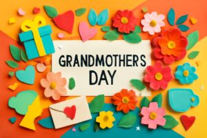 おばあさんの日（8月8日）の由来や感謝の気持ちを表すメッセージカードとカラフルな装飾
