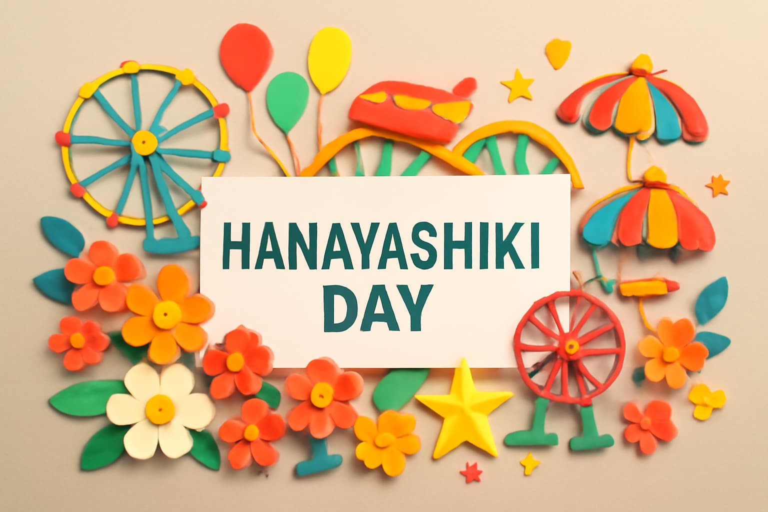 浅草の「花やしき」の開園を祝う「花やしきの日」記念日の魅力を表現した画像。遊園地の象徴的なアトラクションやカラフルなデザインが特徴。
