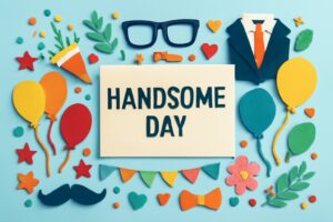 8月6日の「ハンサムの日」に関連する記念日を祝うカラフルなデザインと装飾が施された画像。