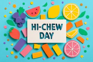 「ハイチュウの日」を祝うキャンディのカラフルなデザイン、ハイチュウの魅力とその歴史を伝えるブログ記事に関連