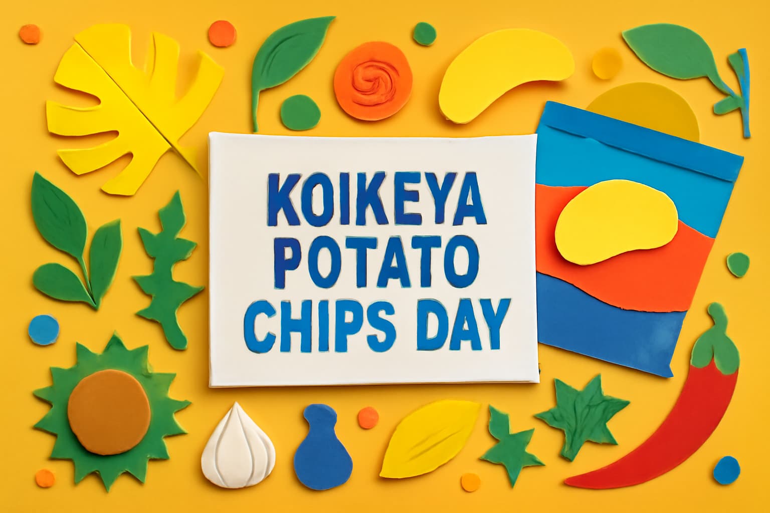 湖池屋ポテトチップスの日を祝う、ポテトチップスの魅力を表現したカラフルなデザイン