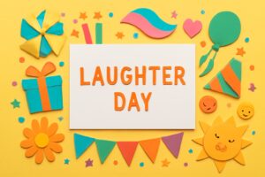 笑いの日（8月8日 記念日）の重要性と健康への影響を伝えるカラフルな紙アート