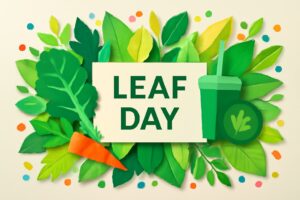 葉っぱの日（8月8日）を祝う青汁の健康効果、ケールや大麦若葉の栄養価に焦点を当てたデザイン