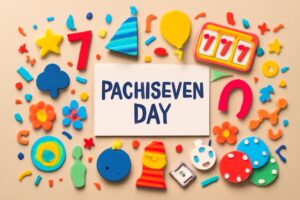 「パチ7の日（8月7日）」記念日を祝うパチンコ業界に特化したサイト「パチ7」のオープン記念日。パチンコやパチスロに関する最新情報を提供するサイトの意義と業界への貢献を伝えるビジュアル。