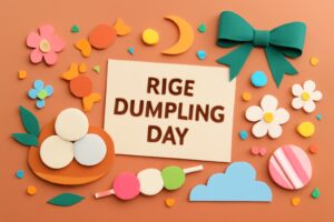 白玉の日（8月8日）を祝う米粉の魅力と日本の伝統を再認識する記念日。季節を感じる色彩豊かなデザインで白玉と米粉を表現。