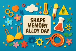 形状記憶合金の日を祝うためのカラフルなアート作品、形状記憶合金の用途や技術的な魅力を紹介