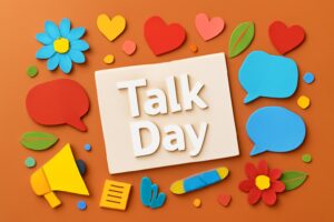 8月7日の「話す日」にふさわしい、家族や友人との大切なコミュニケーションを促すカラフルで魅力的なデザインの画像。