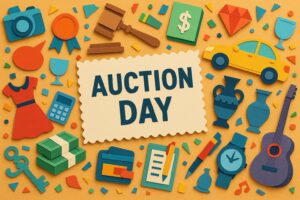 オークションの日の意味や由来を解説するカラフルなペーパーアート風イメージ