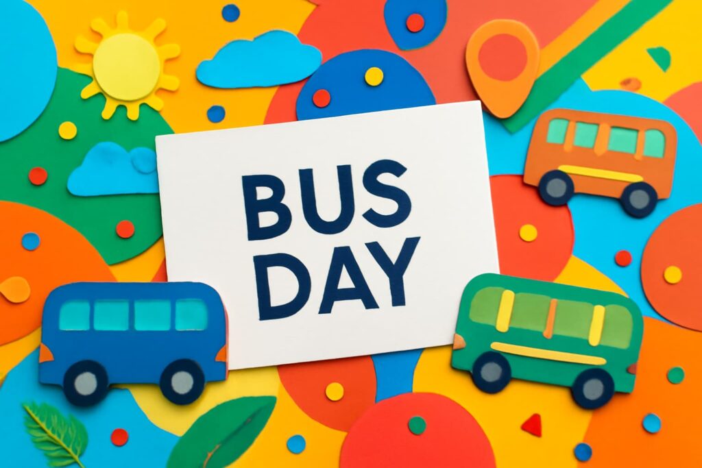 9月20日の「バスの日」の由来と歴史を祝う、カラフルなペーパーアート