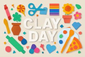 9月1日の「ねんどの日」に関連する創造力を育む粘土アートの魅力を表現したカラフルなアート