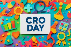 CROの日の重要性と医薬品開発におけるCROの役割を祝うカラフルなデザイン。