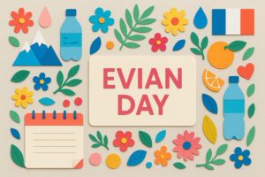 エビアンの日に関する記念日解説とエビアン水の魅力を伝えるカラフルなペーパーアート