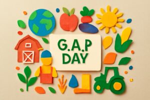 GLOBALG.A.P.認証を推進するG.A.P.記念日について、持続可能な農業の重要性を象徴するカラフルなイラスト