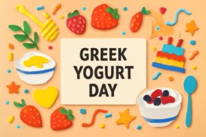 ギリシャヨーグルトの日を祝う、濃密でヘルシーな「パルテノ」の魅力を伝えるカラフルなデザイン