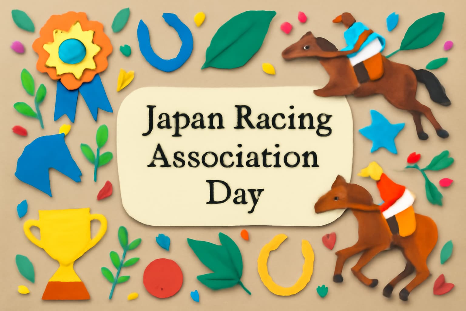1954年9月16日の日本中央競馬会発足記念日を祝う、競馬文化の発展とJRAの社会貢献に焦点を当てたデザイン