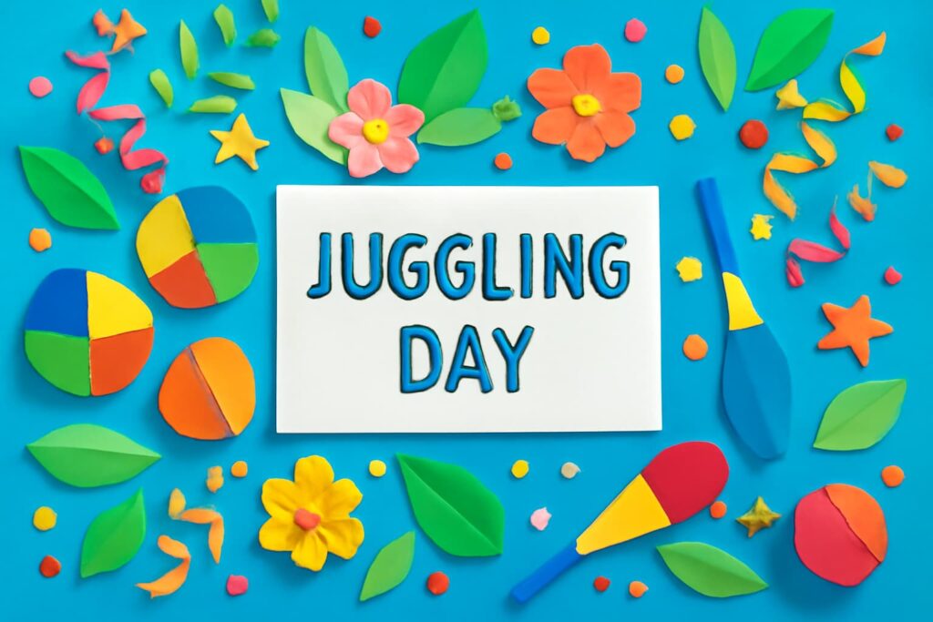 お手玉の日にちなんだカラフルな紙工作、伝統的な日本のお手玉の魅力を表現したデザイン