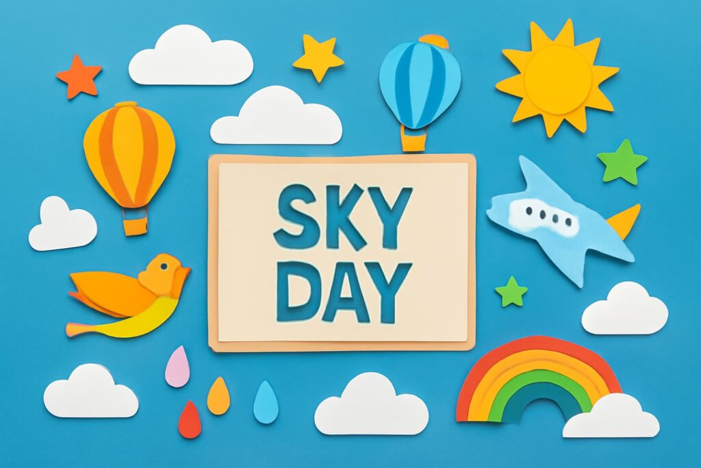 9月20日の「空の日」を祝う記念日、航空の歴史と空の魅力を表現したカラフルなアート作品