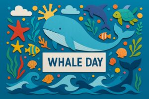 くじらの日に関連するカラフルで海をモチーフにしたペーパーアートイラスト