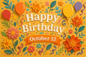 10月12日生まれの芸能人・有名人 真田広之 ともさかりえ ヒュー・ジャックマンなど豪華スターの誕生日を華やかに祝うペーパーアート風デザイン