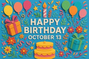 10月13日生まれの芸能人・有名人一覧。松嶋菜々子、BTSのJIMIN、益若つばさ、生瀬勝久など、豪華な誕生日メンバーをカラフルなペーパーアートで祝うイメージ。
