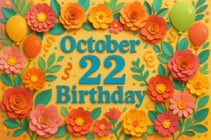 10月22日生まれの芸能人・有名人（石橋貴明、イチロー、関根麻里など）を紹介する華やかな誕生日デザイン画像