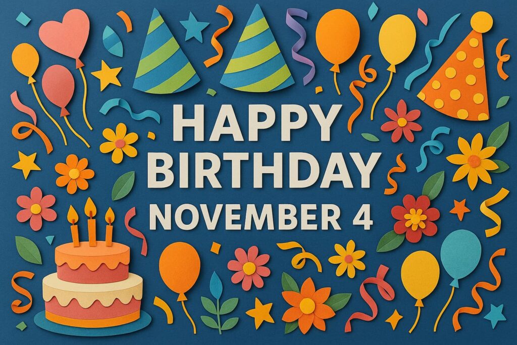 11月4日生まれの芸能人・有名人 尾野真千子 名倉潤 西田敏行 リリー・フランキーなど誕生日を祝うカラフルなペーパーアート