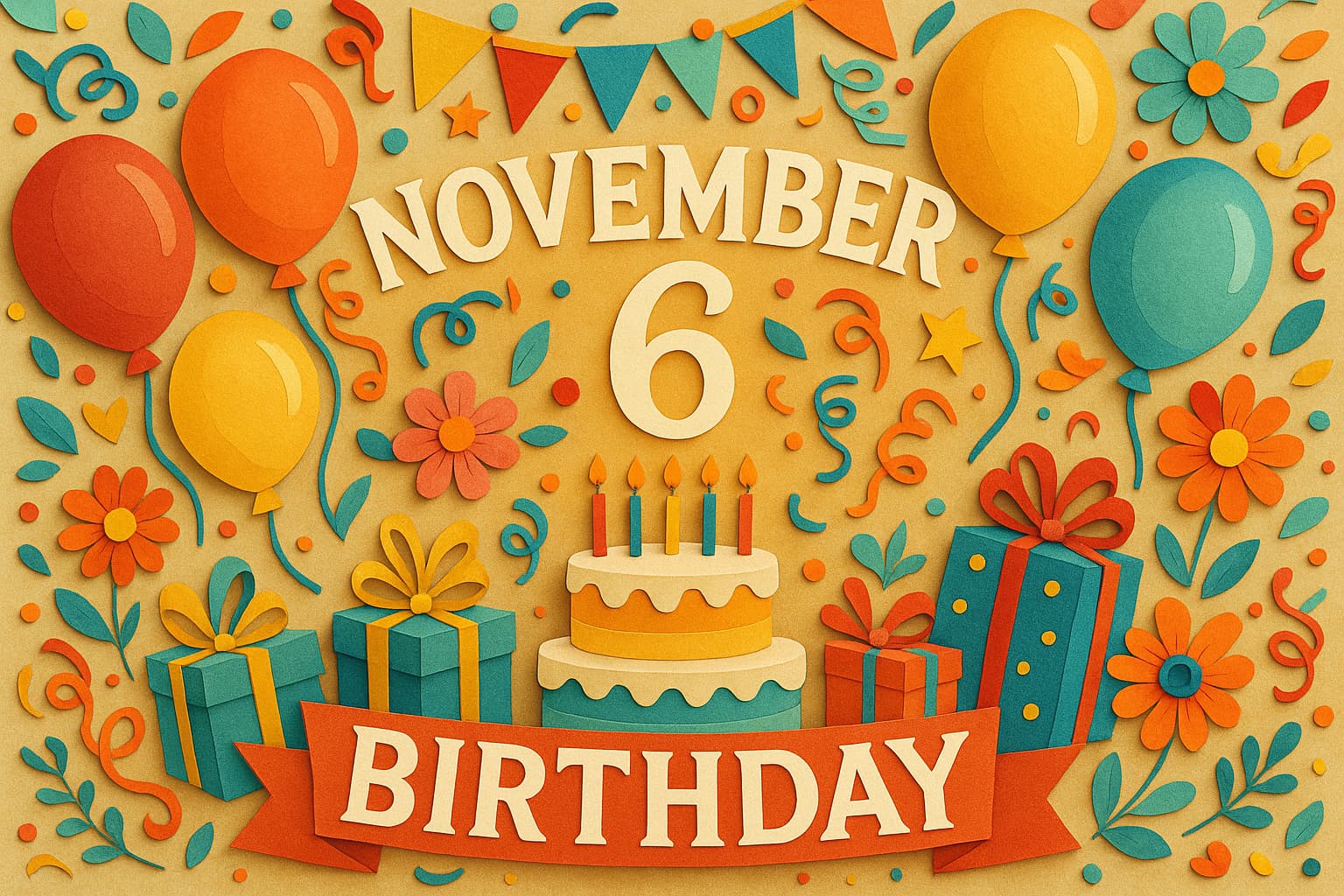 11月6日生まれの芸能人・有名人|松岡修造・濱家隆一・エマ・ストーンなど豪華な誕生日一覧を華やかなペーパーアートで表現