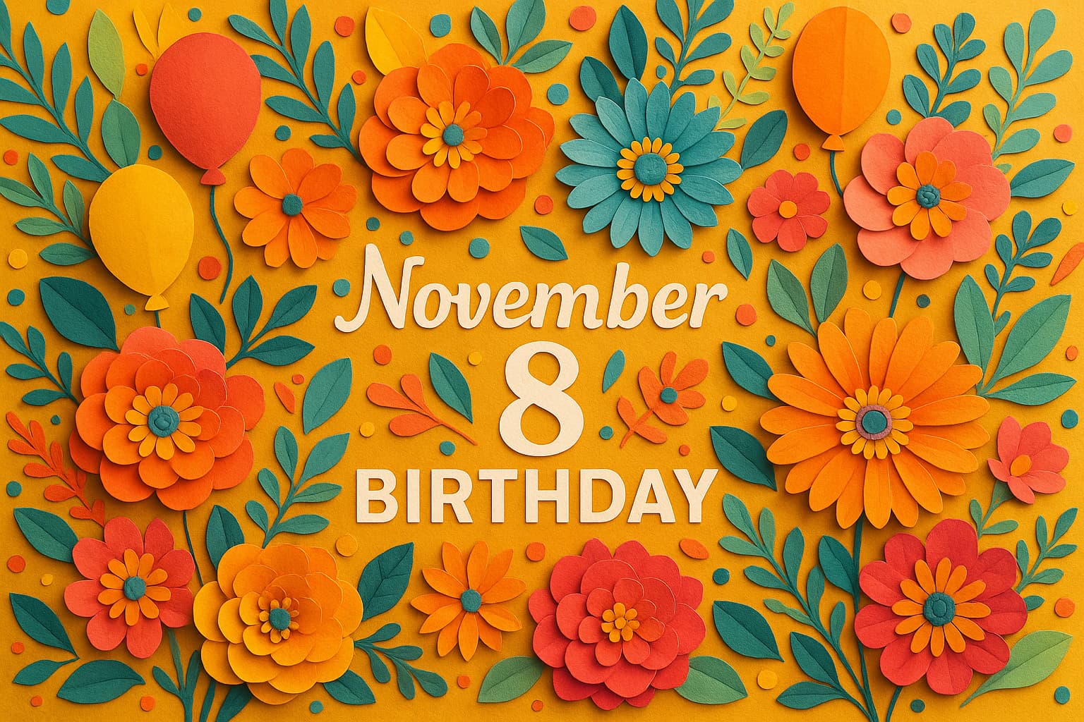 11月8日生まれの芸能人・有名人一覧|岸本斉史・小林陵侑・坂口憲二・高橋メアリージュンなど多彩な誕生日を祝うカラフルなペーパーアート
