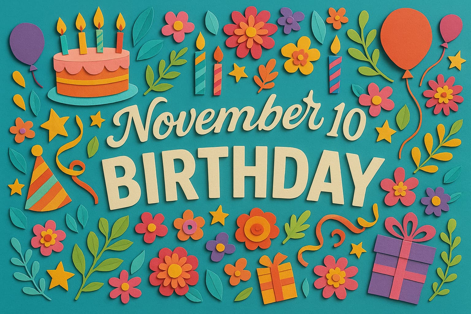 11月10日生まれの芸能人・有名人一覧。糸井重里、伊藤一朗、竹中雄大、小林直己らが登場する華やかで楽しい誕生日イメージ。