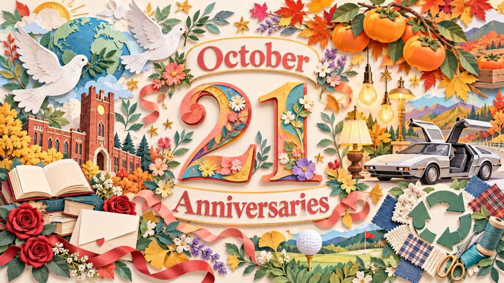 10月21日は何の日？国際反戦デー、あかりの日、早稲田大学開校記念日、禅寺丸柿の日、バック・トゥ・ザ・リサイクルの日の由来を紹介。