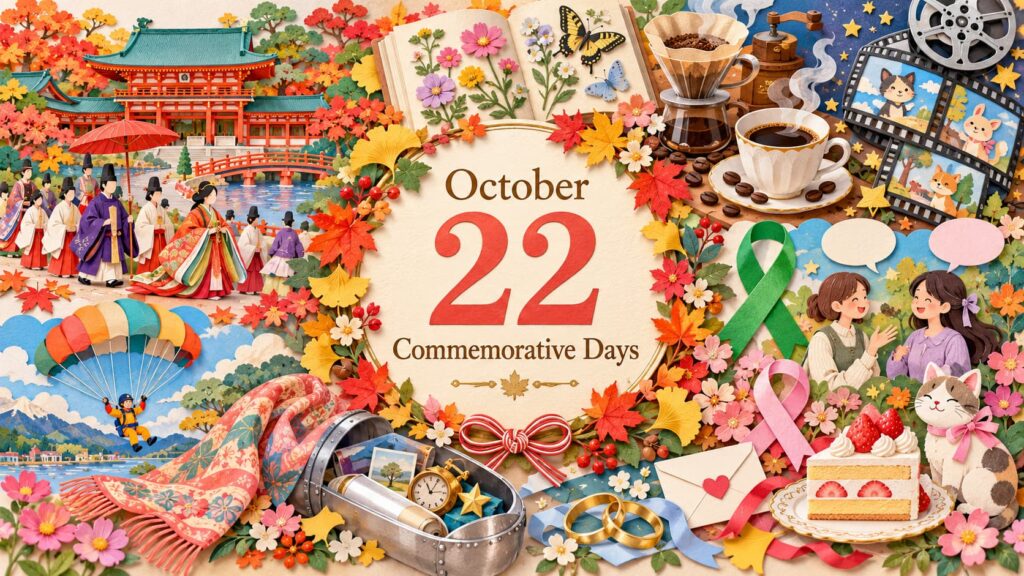 10月22日は何の日？国際吃音啓発の日、平安遷都の日・時代祭、図鑑の日、ドリップコーヒーの日、アニメの日の由来と意味を紹介。