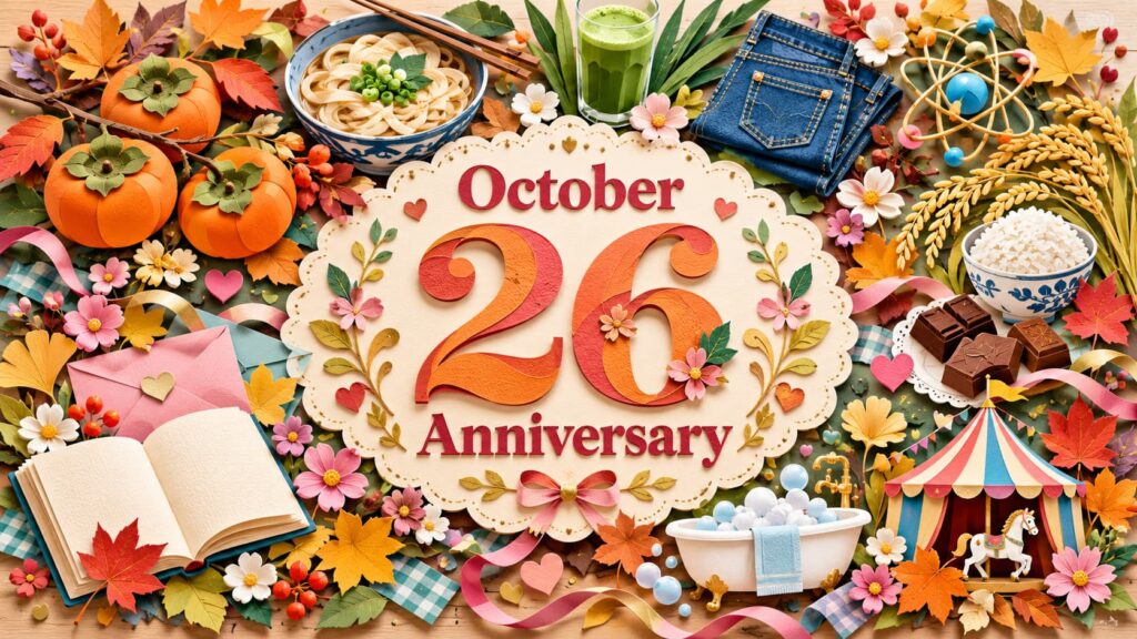 10月26日は何の日？柿の日、きしめんの日、青汁の日、デニムの日、原子力の日を中心に、記念日の由来や歴史、秋の暮らしとのつながりを紹介。