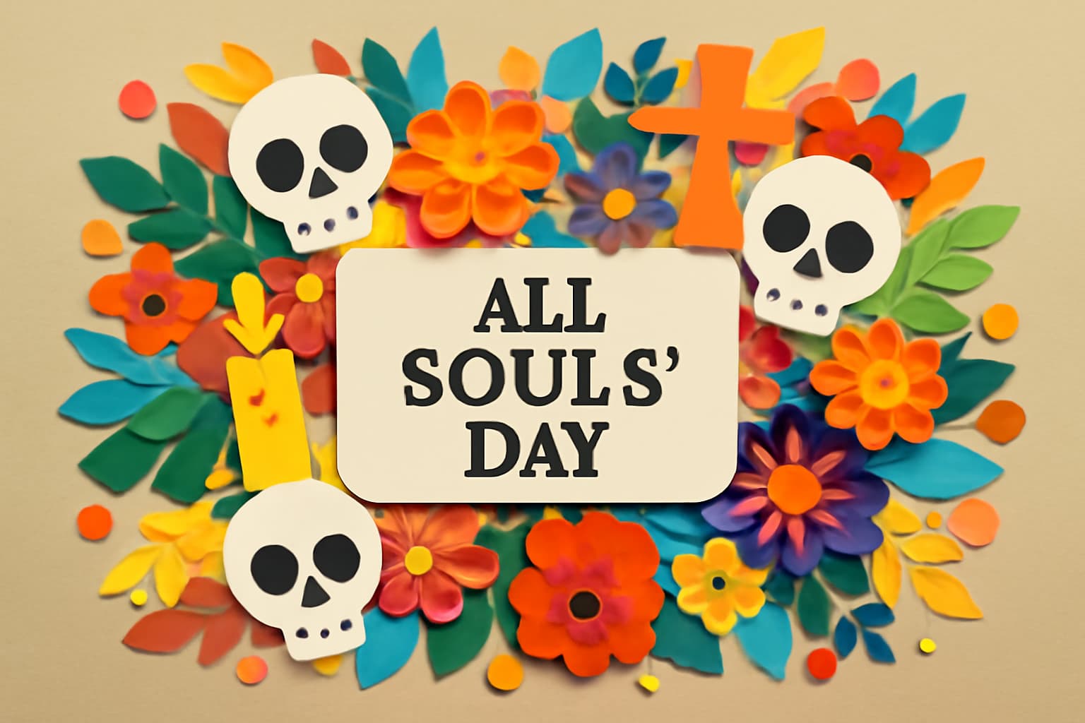 死者の日(万霊節)の由来や意味、世界での祝われ方についての解説。カトリックの死者の日に祈りを捧げる重要性を表現したアート。