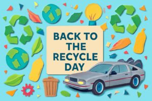 バック・トゥ・ザ・リサイクルの日の記念日を祝うリサイクル活動とエコ意識を促進するカラフルなデザイン