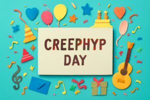 クリープハイプの日を祝うためのカラフルなメッセージカードと音楽シンボル