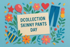 Dcollectionの黒スキニーの日を象徴するカラフルな紙細工アートと記念日ロゴ