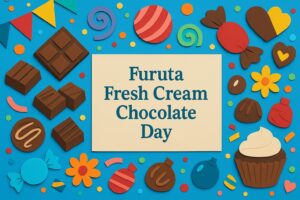 フルタ生クリームチョコの日を祝うカラフルで楽しいペーパーアートとチョコレートのイラスト