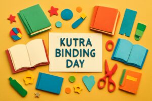 「クータ・バインディングの日」を祝うカラフルな製本技術と読書文化の象徴を表現した画像