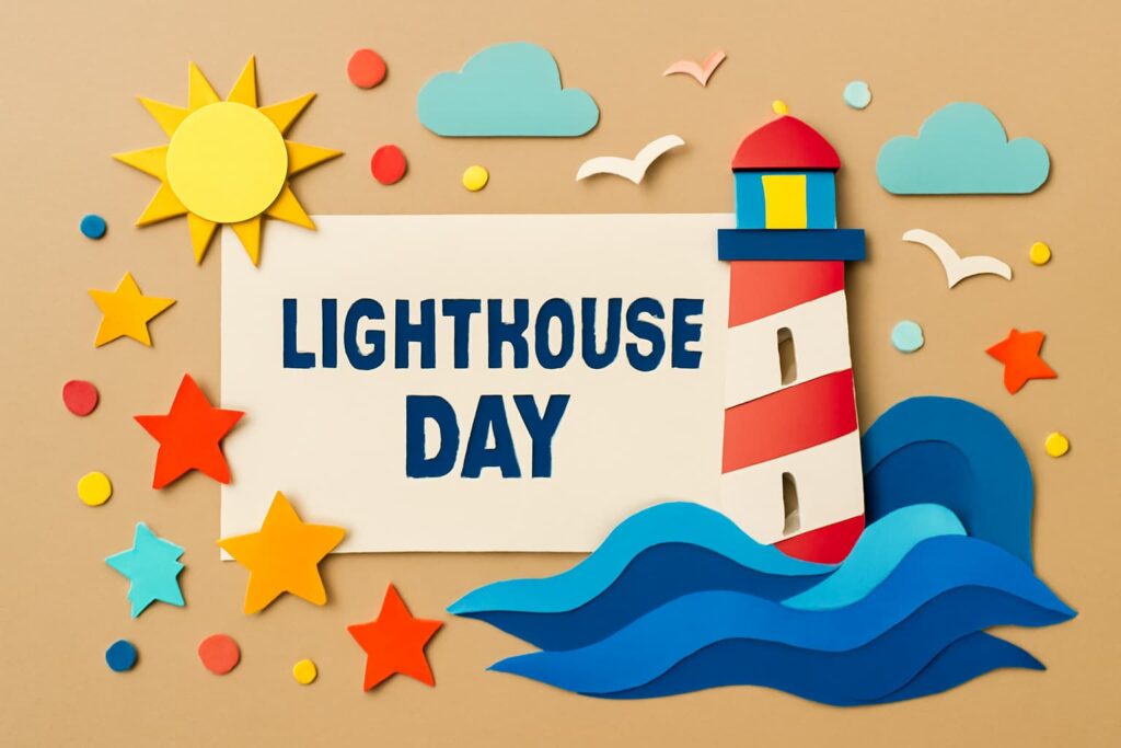 11月1日の灯台記念日を祝うため、観音埼灯台や海上安全の重要性を表現したカラフルなアート