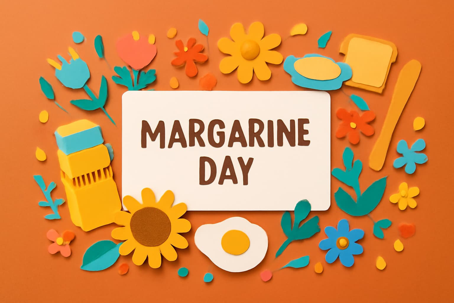 マーガリンの日の由来や歴史を紹介する記事のサムネイル。マーガリンを象徴するアイテムとともに「MARGARINE DAY」のテキストが配置されたカラフルなデザイン。